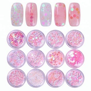 12 Boxes Holographic AB Color Nail Sequins Glitter Flakies Rhinestones Pink Star Heart Pearl Nail Art 3D Decoration