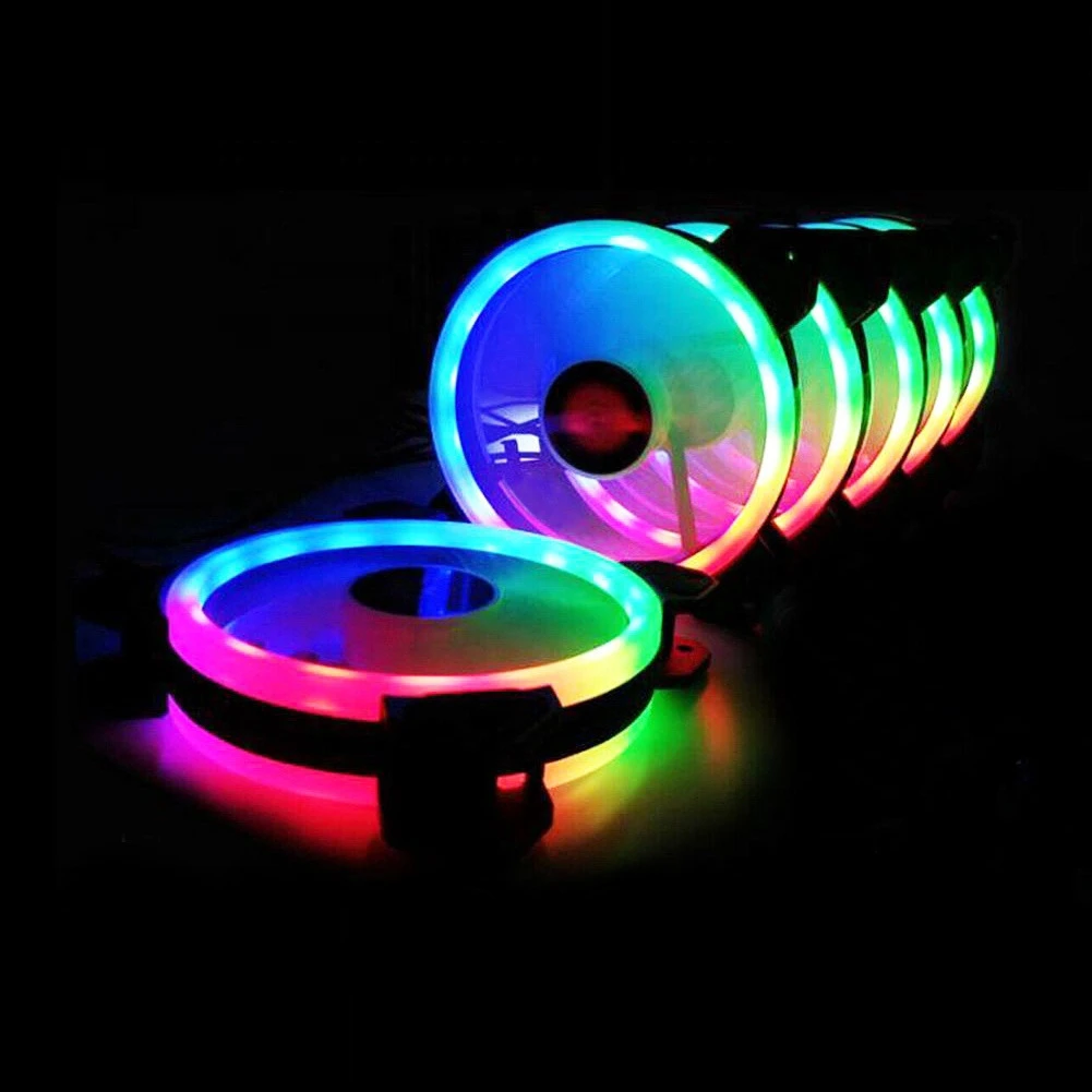 120mm Computer RGB Cooling Cooler Fan 12V 6pin Dual LED Ring Multicolor Remote Control Modes Quiet Fan