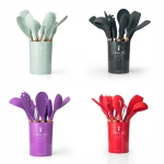 12PCS Kitchen Accessories Kitchen Utensils Cooking Tools Set Silicone Kitchenware with Wooden Handles