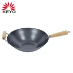 14 Inch Non Stick Carbon Steel Cooking Wok Pan With Wood Handle