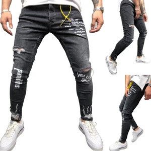 2019 New Fashion Boys Stock Trousers Skinny Pants Ripped Denim Jean Men Jeans