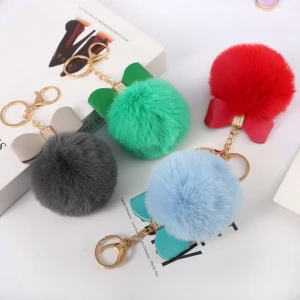 2021 High Quality Fashion Custom Pom Pom Fur Ball Plush Keychain