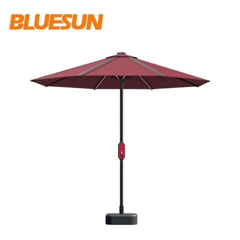 2021 new stylish 10ft Hot sale Solar outdoor Garden Patio solar Beach Umbrella with USB Mobile Phone Charger