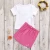 Import 2021 new Toddler Kids Baby Girl Summer Clothes Short Sleeve White T-shirt +Mini PU Skirt Outfits Set from China