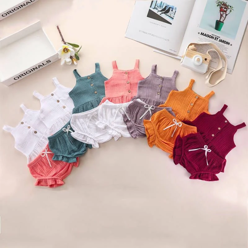 2021 summer childrens Suit Girl vest solid top shorts two piece set infant toddler outfits baby girl clothes