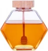 220ml 380ml Hexagonal Glass Honey Jar With Wooden lid and Spoon