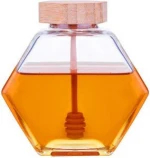 220ml 380ml Hexagonal Glass Honey Jar With Wooden lid and Spoon