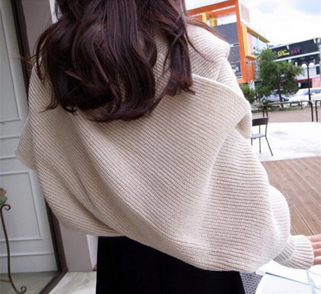 2in1 Knitted Wool Scarf Shawl with Sleeves