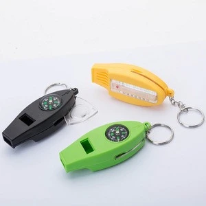 4 in 1 plastic survival whistle with compass thermometer magnifier glass for outdoor hiking sports