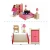 Import 4 set pink wooden dollhouse furniture miniature bathroom kid room bedroom kitchen house big wooden doll house from China