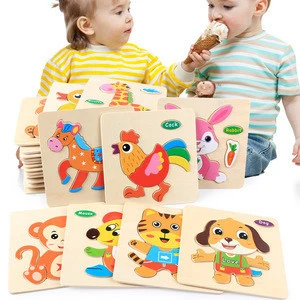 44 Designs Children 3D Cartoon Animal Traffic Early Learning Montessori Educational Wooden Puzzles Toys
