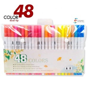 48pack watercolor art marker China dual broad work 0.4mm fineliner color pen for painting drawing