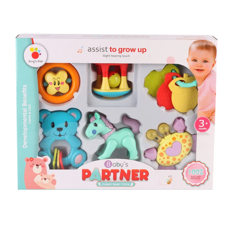 6 pcs plastic animal baby rattle toy customization plastic baby rattle set