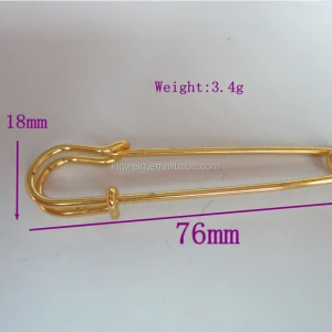 76mm Gold Color Metal Safety Pin For Garment Accessory