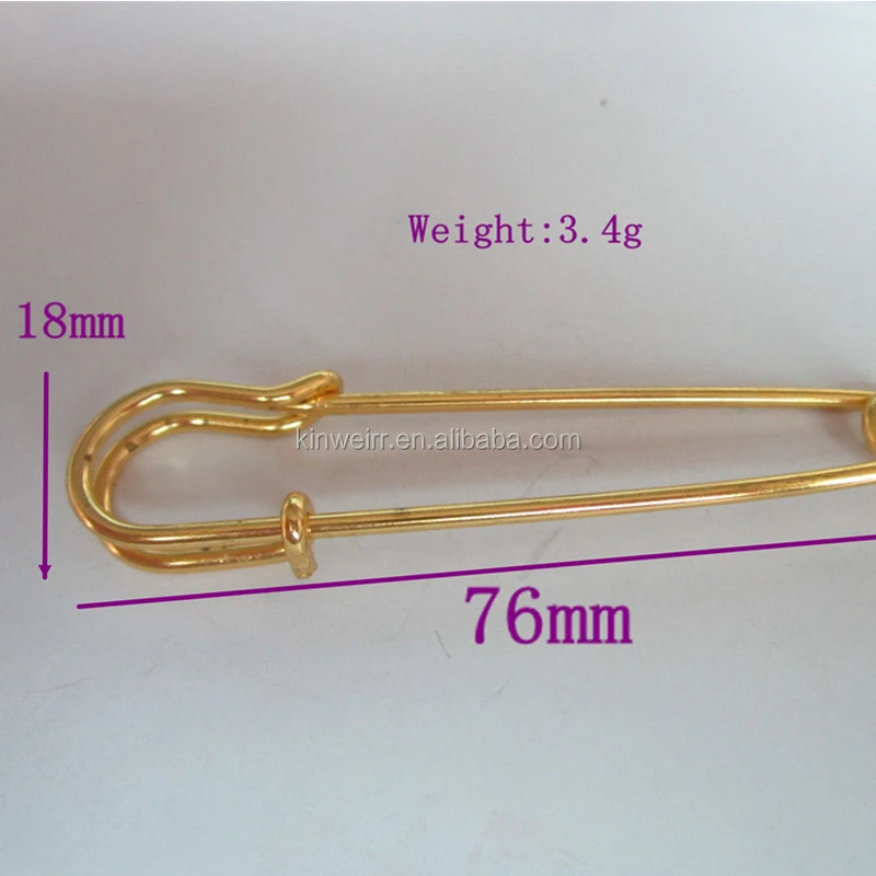 76mm Gold Color Metal Safety Pin For Garment Accessory