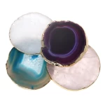 8 - 10cm Natural Gemstone Crystal Round Hexagon Square Shape Coaster Home Decoration Rose Quartz Agate Stone Cup Mat