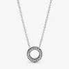 925 Sterling Silver Pave Zircon Stone Circle Pendant Round Ring Loop Adjustable Chain Necklace Pand Jewelry For Women
