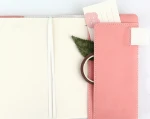 a6 travel diary organiser series pu leather bullet journal with pen holder and elastic closure in rose quartz