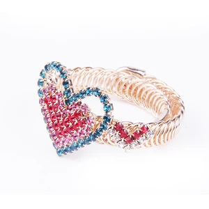 Adjustable rose gold customizable bracelet,oem rhinestone open girls heart bangle
