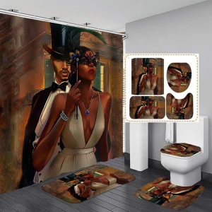African American black girl 3d printing shower curtain bathroom sets with rugs