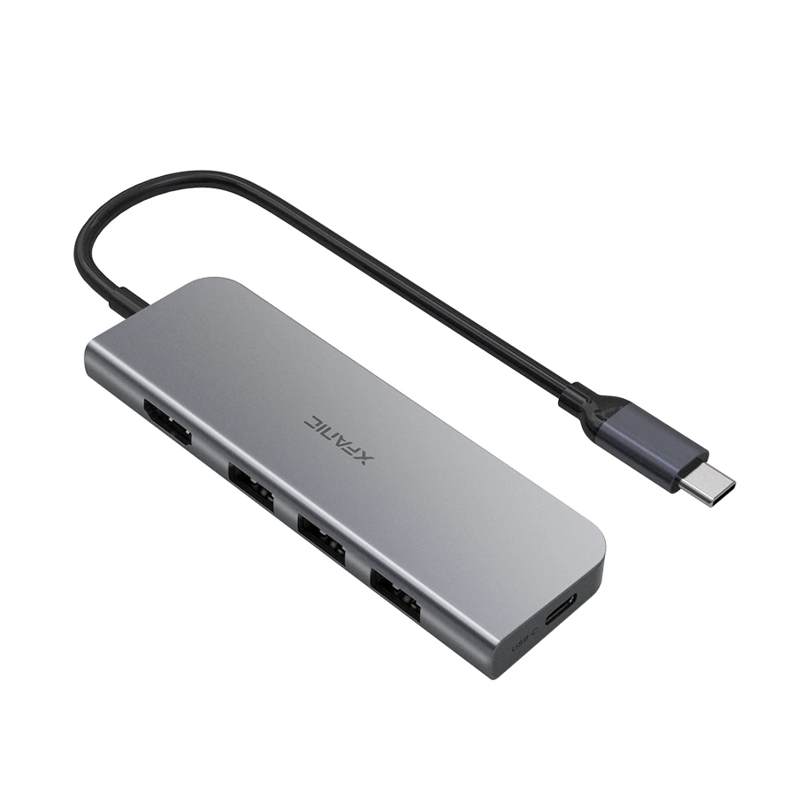 Aluminium 5 In 1 USB-C Adapter 3 Ports USB3.0 4K@30Hz Video Converter USB Type C Hub