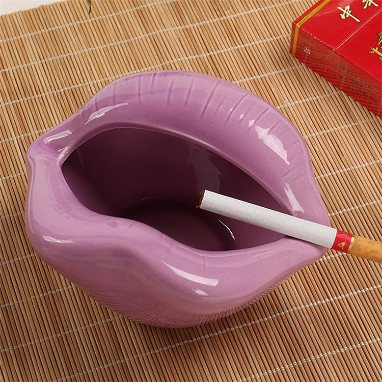 Amazon Aliexpress Hot Sale Multifunctional Flower Pot Luxury Ashtray Cigar Holder Ceramic Red Pink Lips Shaped Ashtray