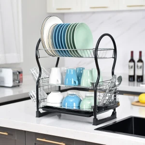 Amazon Basic 3 tier dish rack plate dryer dish drainer storage holders kitchen plate rack metal dish rack on tabletop