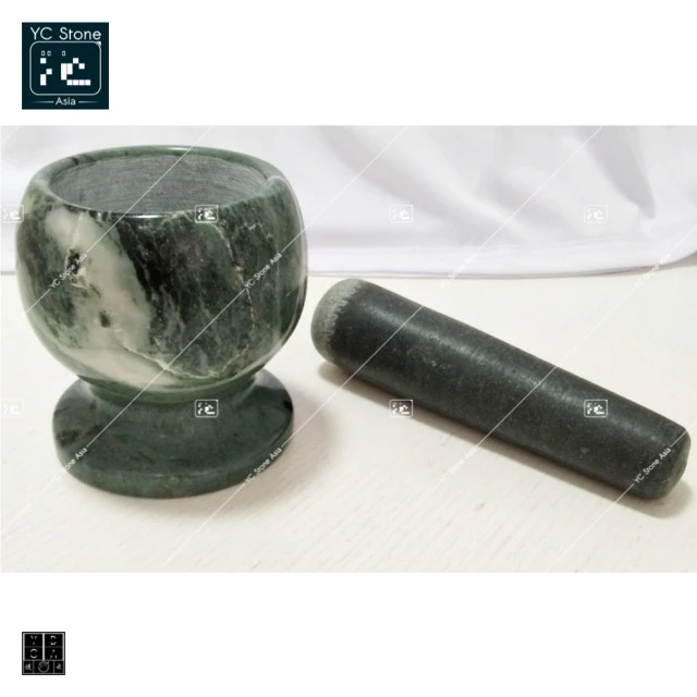 Amazon Hot Sale Home Decorative Marble Stone Mortar Green Polished Marble Stone Mortar Pestle