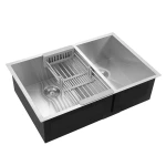 American Style Stainless Steel Handmade Kitchen Sink Two Bowl with Silencer Pad