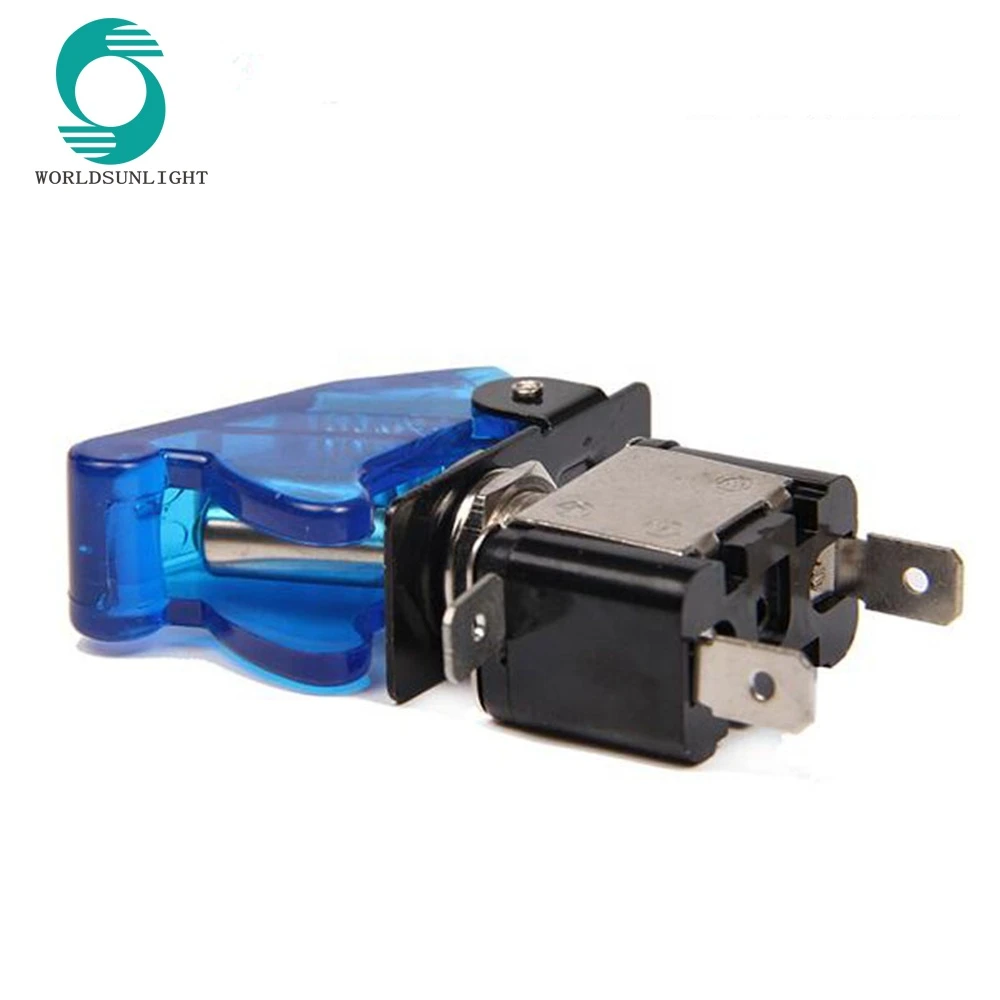 ASW-07D ON-OFF 25A 12VDC Blue LED illuminated Automotive lighted toggle switch with aircraft Flip safety cover sac-01