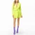 Import autumn long sleeve mock notched lapels neon green women slim Belted Double-Breasted Mini Dress sexy ladies from China