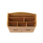 Bamboo Office Desks Organizer Mini Desk Storage for Office Supplies Multi-Functional Pen Holder Desktop Storage Rack with Drawer