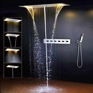 Bathroom brass LED top ceiling shower faucet thermostatic overhead rain shower