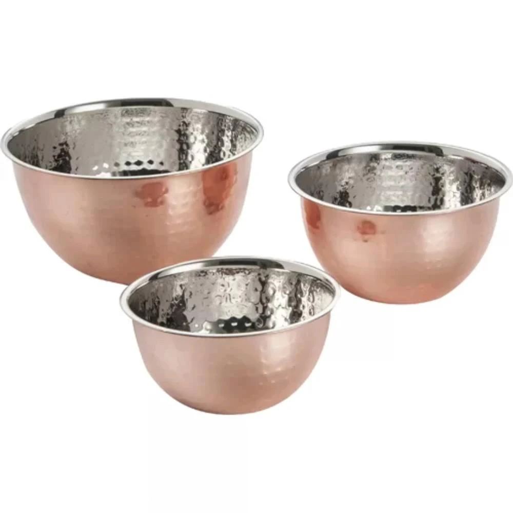 Beautiful Stainless Steel 2 Tone Hammered Serving Bowl Set of 3 Pieces