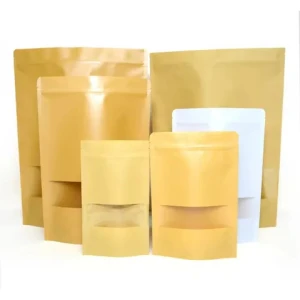 Biodegradable Express Bags 250G 500G Eco Friendly 100% Biodegradable Kraft Stand Up Self Seal Pouch Paper Bags With Window