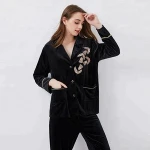 black long sleeve long lounge pants set Velvet Pajamas Sleepwear