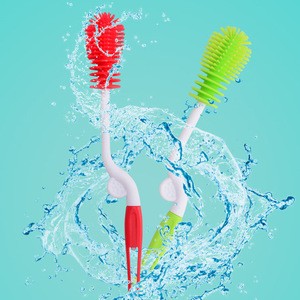 Brand BPA free 360 degree silicone spin handle sponge brush feeding baby bottle brush