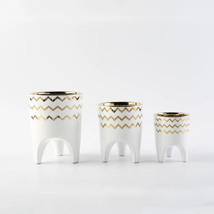 bulk small indoor gold line planter white nordic modern ceramic pots with legs