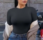 c clothing wholesale new long sleeve round neck base t-shirts  springy bodysuit top for women