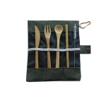 Camping Bamboo Travel Cutlery Set, Eco Friendly Kids Flatware with Straw, Organic Bamboo Utensils with Pouch for Picnic