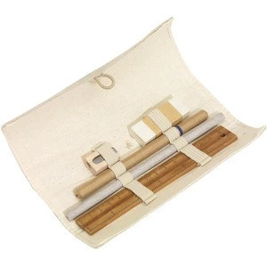 Canvas colored pencil case roll up/stationery set with pencils