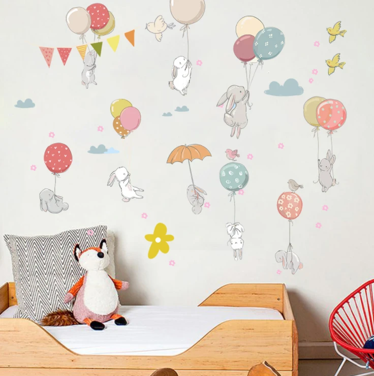 Cartoon Cute Wall Decals Removable Wall Stickers Girls Bedroom Decal, Art Decoration Decals Rabbit Wall Sticker