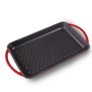 Cast iron enamel steak frying-pan grilled fish frying-pan rectangular stripe  household