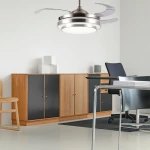 Chap Retractil Modern Retractable Folding Transparent Blade Remote High Lumen LED Ceiling Fan With Light