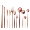 Cheap Luxury Eco-friendly Rose Gold  Restaurant Stainless Steel Tableware Dinnerware Sets
