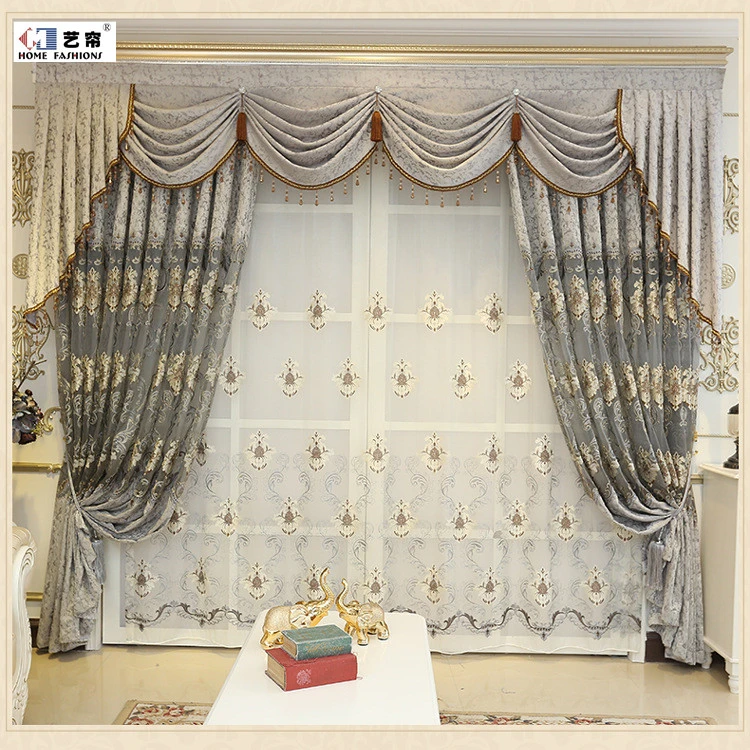 China Suppliers Royal Home Embroidered fabric Turkish Style Curtain in Gray Color with