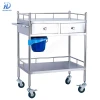 Chinese Manufacturer Hospital Crash Cart Emergency Stainless Steel Medical Trolley with Drawer and Double Bucket