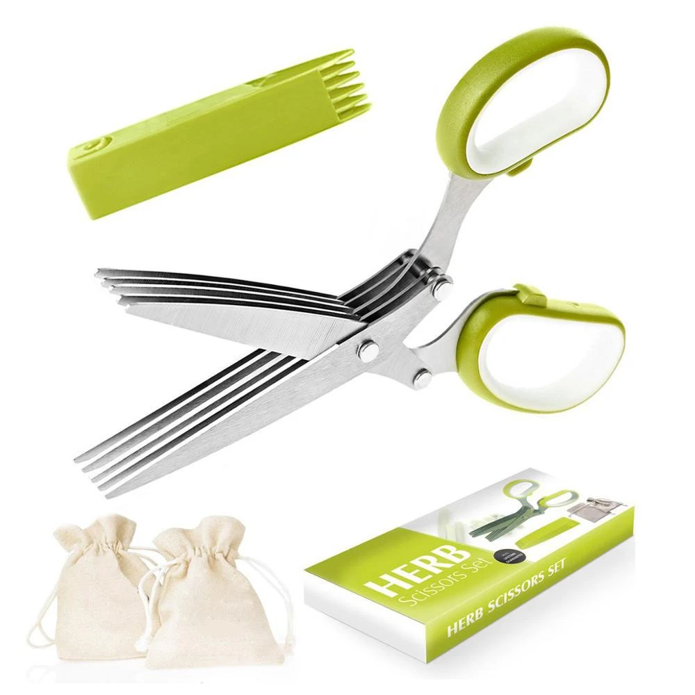 chinese professional multifunction home stainless steel 5 blades kitchen herb scissors