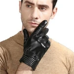 Classic Fashion Winter Men's High Quality Mianyang Leather Gloves Wrist Belt Metal Environmental Protection Cotton Inner Gloves