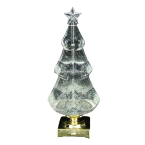Clear led sparkling water inside revolving christmas tree top star acrylic led light with golden base holiday decoration